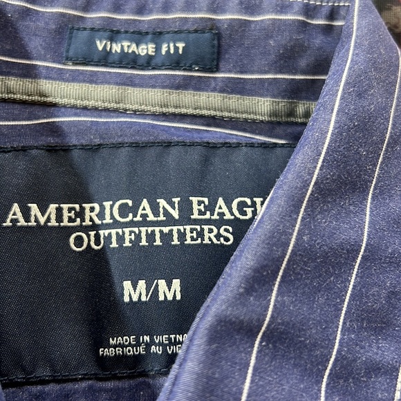 Sz M American Eagle Vintage Fit Blue White Striped Long Sleeve Button Down - Picture 6 of 6